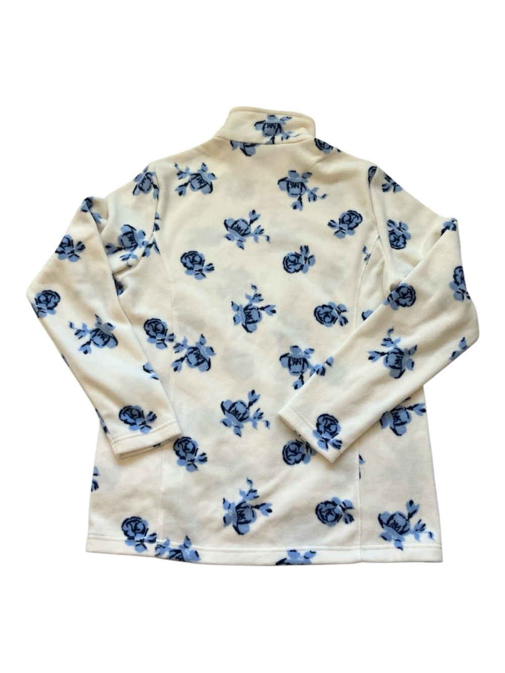 Lands’ End Anywhere Fleece Quarter Zip Pullover Ivory Blue Floral size M - Picture 7 of 12